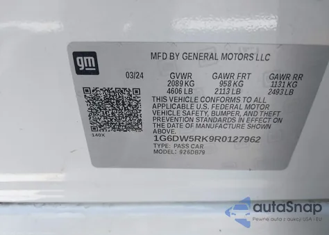 2024 Cadillac Ct5 Luxury z USA, uszkodzony, nr VIN 1G6DW5RK9R0127962